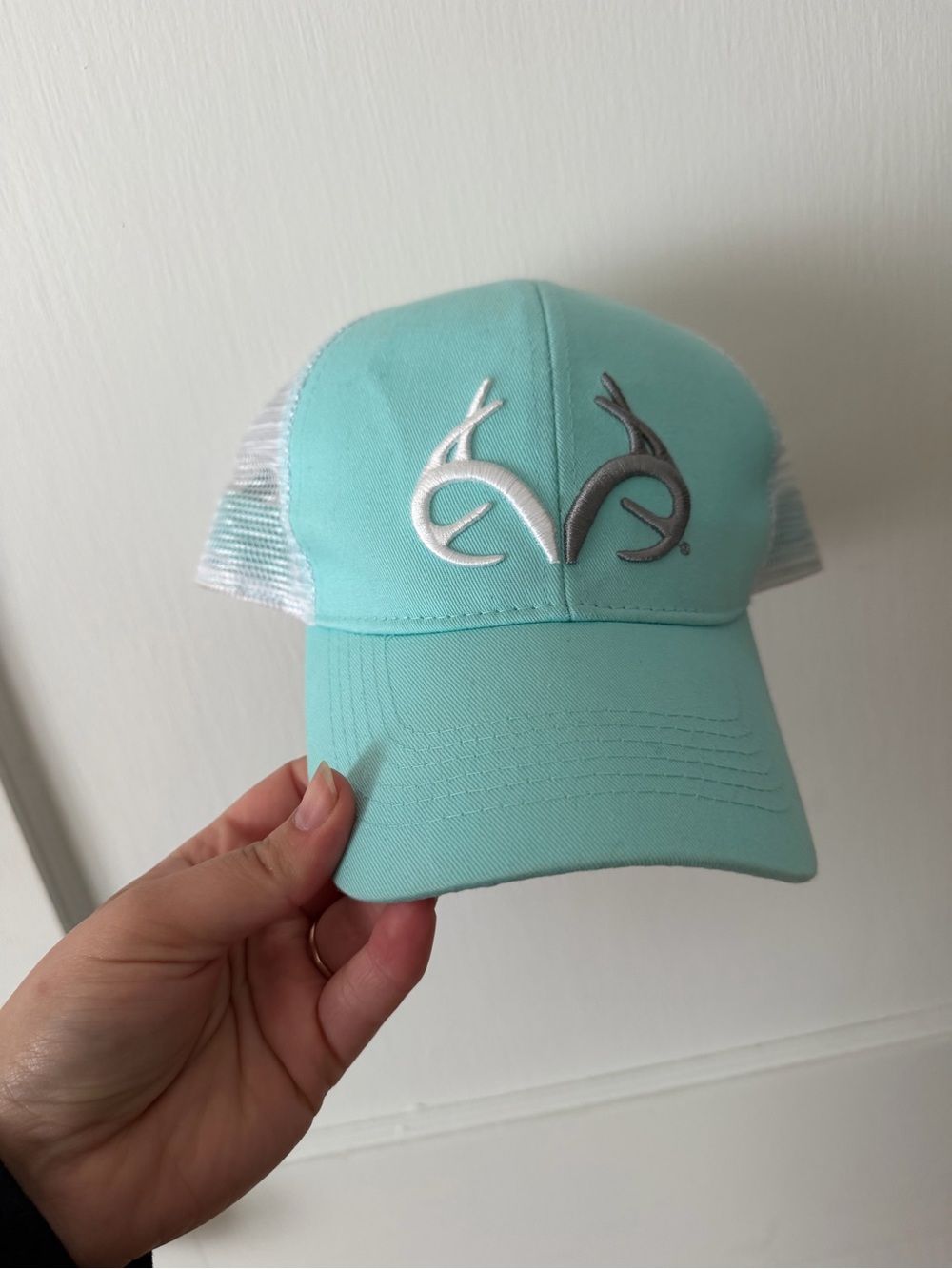 Realtree Mint Green & White Trucker Hat with Silver Logo